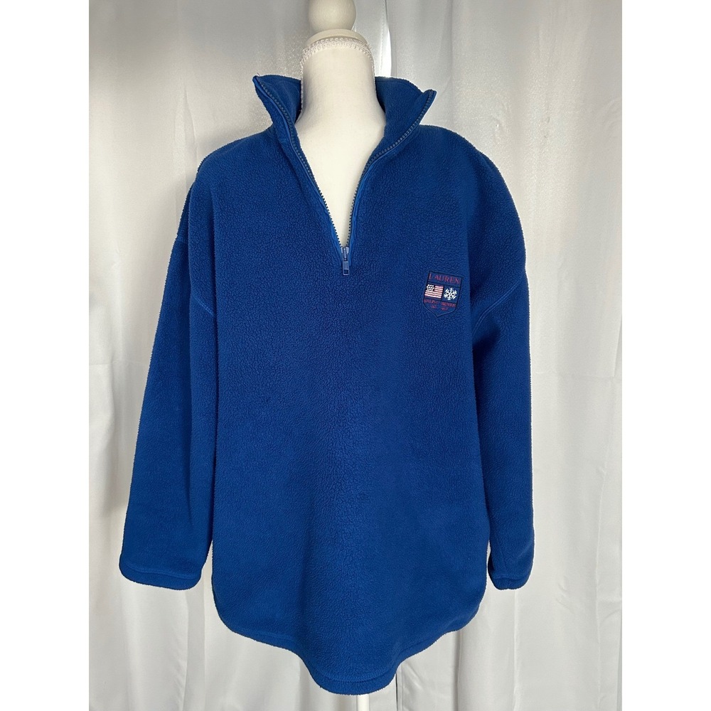 Lauren Ralph Lauren Mens Blue Fleece 1/4 Zip Pullover Crest Logo Large RN54050